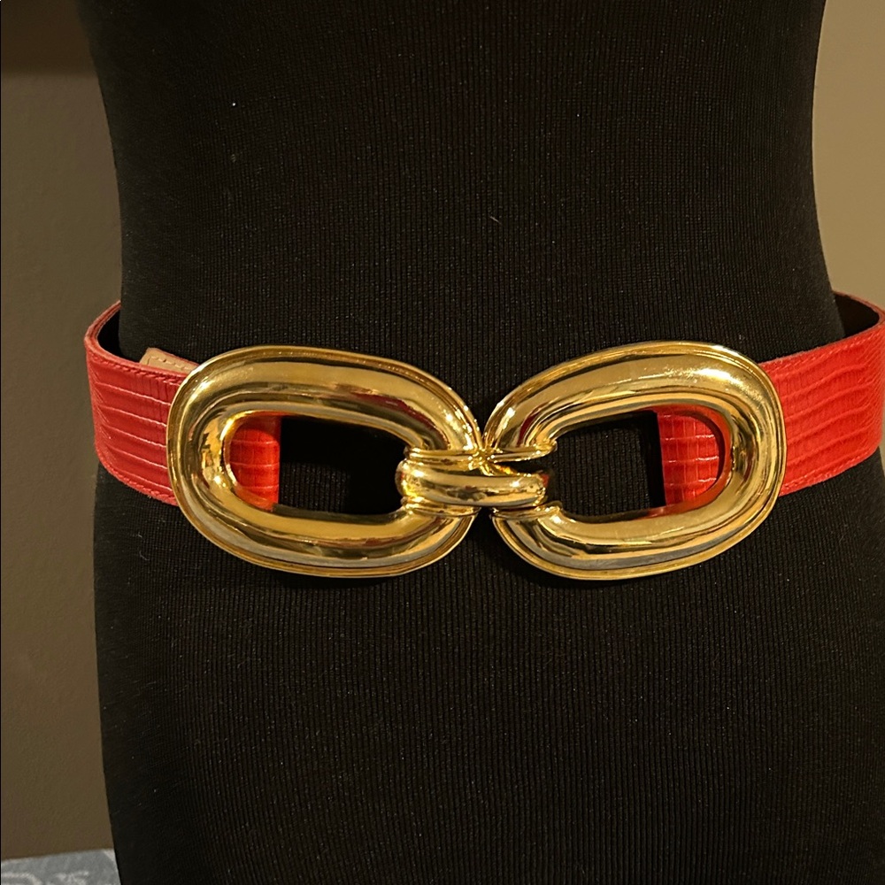 A. Brod Vintage Red Leather and Gold Women's Belt Made in USA 🇺🇸